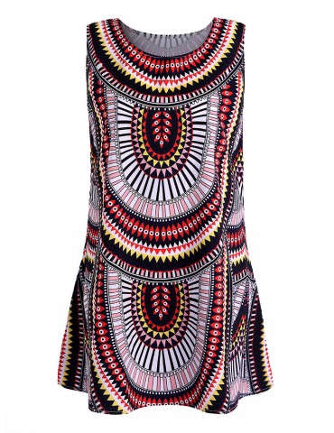 Casual Print Sleeveless O-neck Women Mini Dress