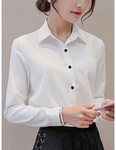 Solid Color Long Sleeve Turn-down Collar Shirts