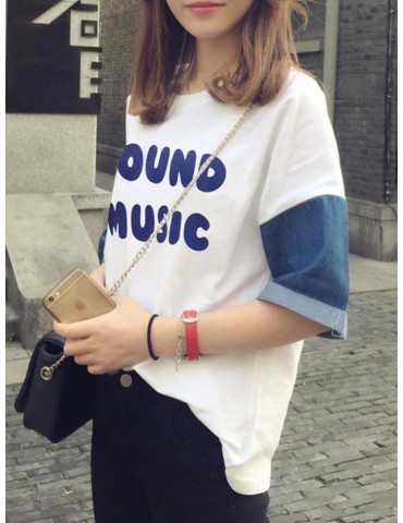 Letters Printed Patchwork Short Sleeve T-shirts