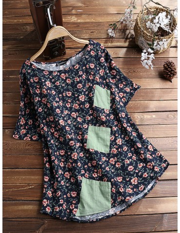 Print Floral Patchwork Short Sleeve T-Shirt