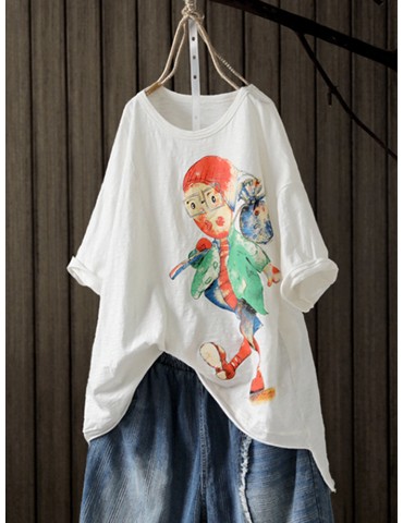 Print Cartoon Half Sleeve Casual T-Shirt