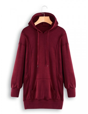 Long Sleeve Solid Color Drawstring Casual Hoodie