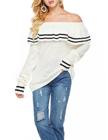 Striped Off The Shoulder Loose Sweater