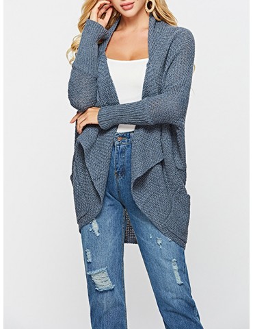 Knit Irregular Hem Solid Color Cardigan