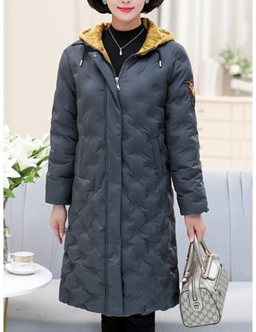 Casual Long Sleeve Hooded Long Cotton Coat