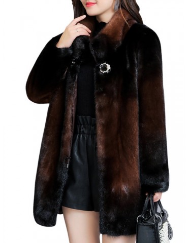 Elagant Faux Fur High Neck Coat for Women