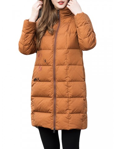 Hooded Pockets Solid Color Casual Down Coat