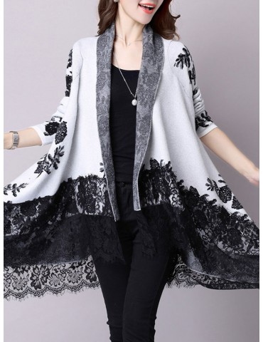 Lace Embroidery Long Sleeve Irregular Cardigan