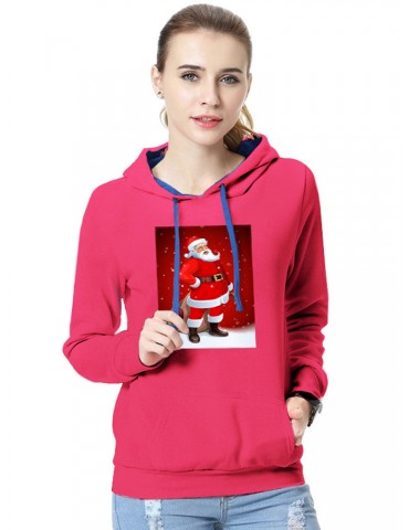 Casual Santa Claus Print Long Sleeve Hoodie for Women