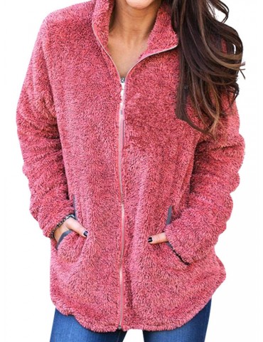 Fleece Solid Color Stand Collar Long Sleeve Sweatshirt