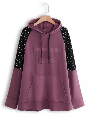 Star Print Patchwork Long Sleeve Hoodie for Women