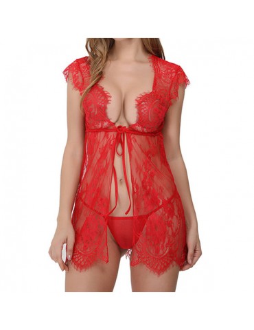 Sexy Lace Embroidery Deep V Flirty Night Wear