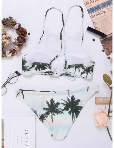 Sexy String Criss-Cross Coconut Tree Printed Swimwear Tankinis