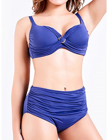 Solid Color Sexy Front Twisted High Waist Elastic Backless Bikinis Swimwear For Women