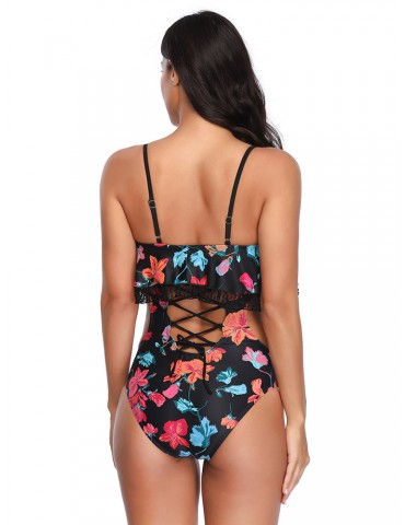 Print Flounce Sexy Bikinis Backless Solid Color Women Swimsuits Bathing Suits By Newchic