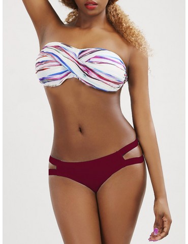 Multi Color Printing Sexy Wrap Chest Bikini Swimsuit Swimwear For Women