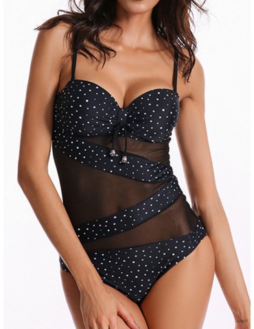 Plus Size Sexy Push Up Tight Polka Dot Backless Monikini Swimwear For Women