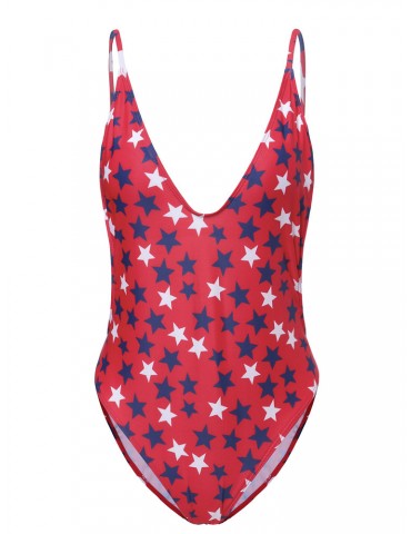 Deep Plunge Pentagram Pattern Backless Wireless One-Pieces Swimsuit