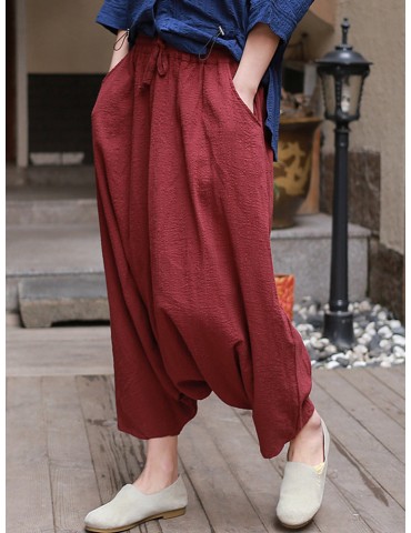 Casual Solid Color Long Rise Women Wide Leg Pants