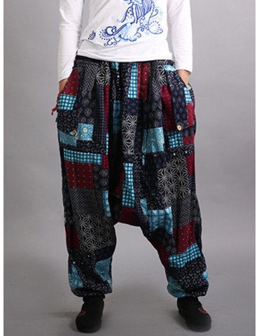 Ethnic Print Patchwork Elastic Waist Women Lantern Pants