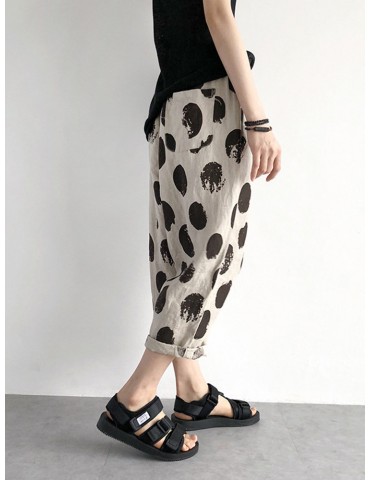 Loose Polka Dot Print Elastic Waist Casual Harem Pants