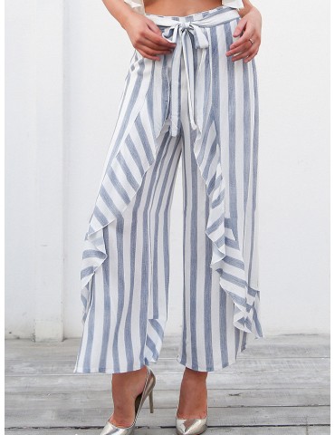 Vintage Vertical Striped Pleated Broad Leg Pants