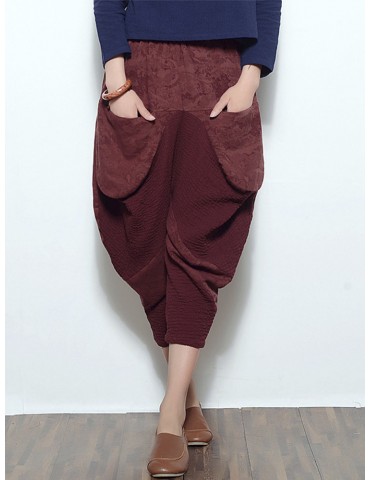 Casual Print Patchwork Elastic Waist Women Harem Pants