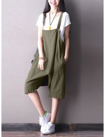 Strappy Solid Color Wide Legs Pockets Jumpsuit