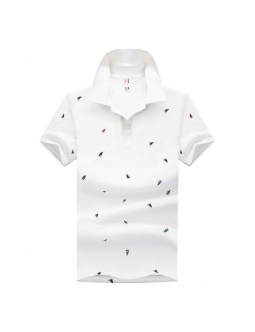 Summer Mens Short Sleeved Turndown Collar Sailing Boats Printing Golf Shirt