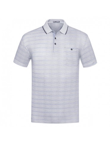 Mens Spring Summer Golf Shirt Striped Light-colored Soft Cotton Short Sleeve Casual Tops