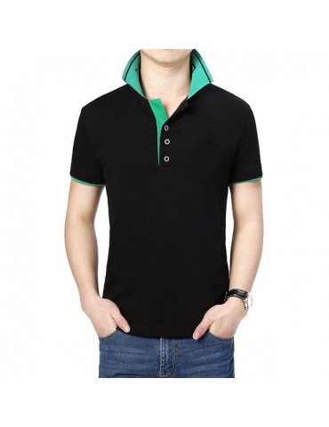 Mens Cool Summer Contrast Color Turn-down Collar Short Sleeve Golf Shirts