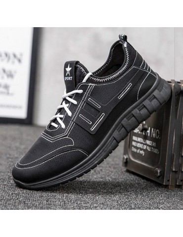 Men PU Leather Splicing Sport Soft Casual Running Sneakers