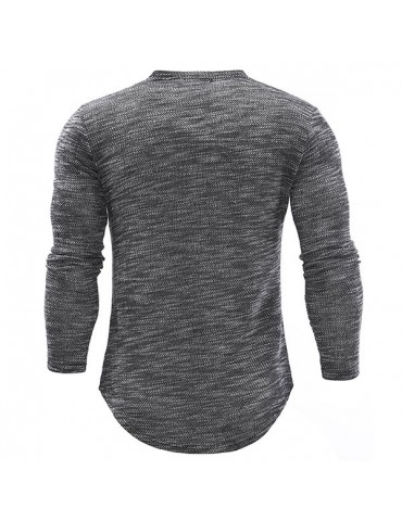 Mens Knitting Tops Solid Color Long-Sleeved O-Neck Regular Fit Casual T shirt