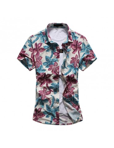 Mens Plus Size Cotton Hawaii Floral Printed Large Short Sleeve Shirt