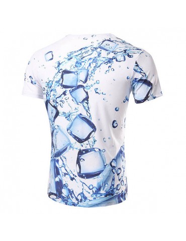 Mens Summer Unique Fashion Ice Cubes Printing O-neck Short Sleeve Casual Cool T-shirt