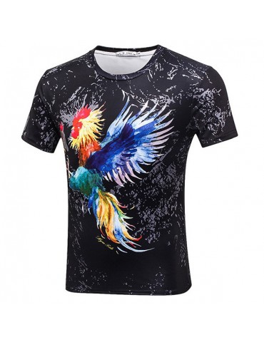 Mens Fashion 3D Printed Short Sleeve Rooster O-Neck Cotton Casual T-Shirt