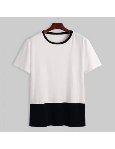 Mens 100% Cotton Breathable Contrast Color Short Sleeve Casual T-Shirts