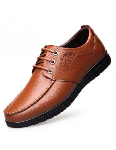 Men Classic Moc Toe Lace Up Soft Sole Casual Leather Shoes