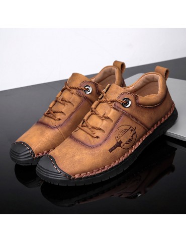 Large Size Men Hand Stitching Leather Anti-collision Non-slip Casual Shoes