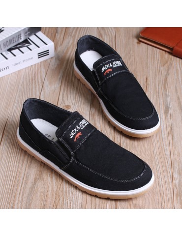 Men Pure Color Canvas Slip Resistant Slip On Soft Casual Shoes