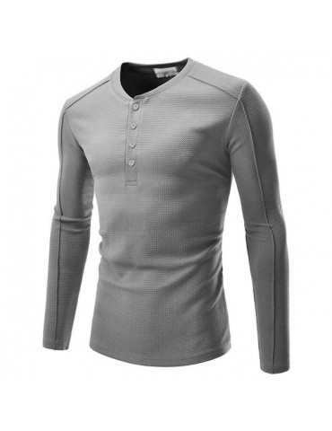 Mens Solid V-neck Long Sleeve Slim Fit Knit T-shirt