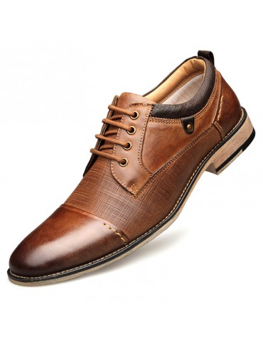 Men Retro Color Genuine Leather Slip Resistant Large Size Formal Shoes