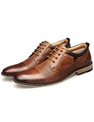 Men Retro Color Genuine Leather Slip Resistant Large Size Formal Shoes