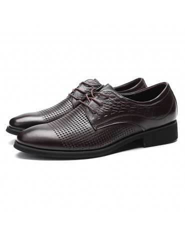 Men Hollow Out Cap Toe Pure Color Comfy Lace Up Formal Dress Shoes