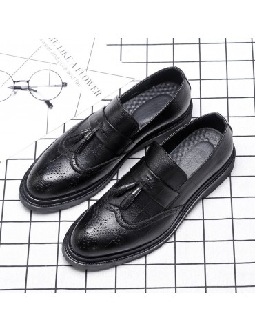 Men Carved Microfiber Leather Non-slip Slip On Brogue Casual Formal Shoes