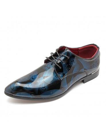 Men Classic Lace Up Floral Patent Leather Shoes