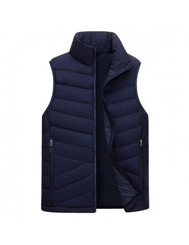 Mens Solid Color Zipper Side Pockets Windproof Vest