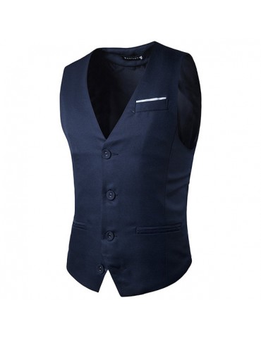 Fashion Business Casual Korean Style Pure Color Single Breasted Vest for Men