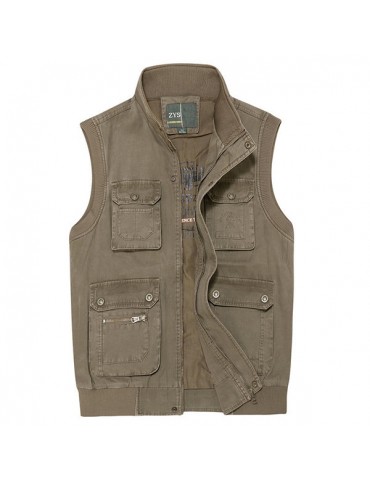 Plus Size Outdoor Casual Multi-Pocket Fishing Photographic Stand Collar Waistcoat for Men