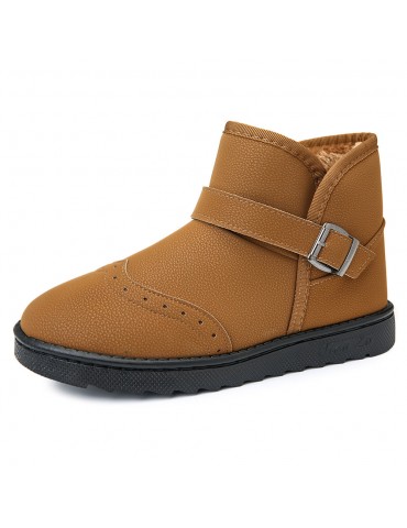 Men Leather Metal Buckle Slip Resistant Warm Casual Snow Boots